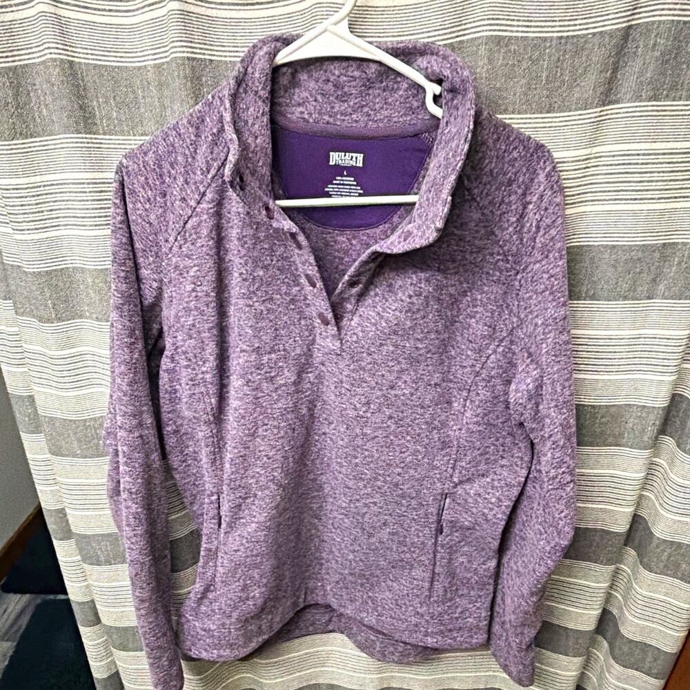 Duluth Trading Co Women's Purple Fleece Mock Neck Snap Pullover Pockets L